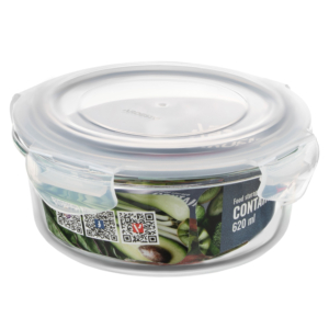 Food storage container ARDESTO Gemini 0.62l, borosilicate glass, plastic, round, transparent