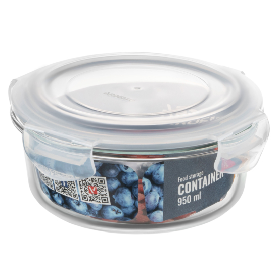 Контейнер для хранения пищевых продуктов ARDESTO Gemini 0.95л, боросиликатное стекло, пластик, круглый, прозрачный