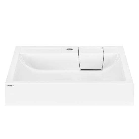 Раковина, умивальник ARDESTO Charlie, штучний камінь, прямокут., з отвором для змішувача, без переливу, 595х595х115мм, накладний, білий