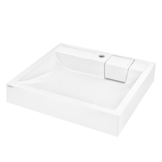 Раковина, умивальник ARDESTO Charlie, штучний камінь, прямокут., з отвором для змішувача, без переливу, 595х595х115мм, накладний, білий