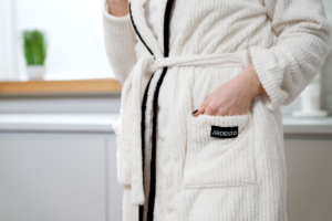 Women’s bathrobe ARDESTO Stripe, size L/XL, 100% polyester, white