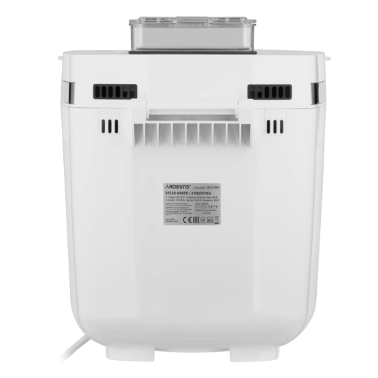 Хлебопечка ARDESTO 850Вт, программ-13, макс.вес -1.3кг, форма прямоугольник, пластик, белый
