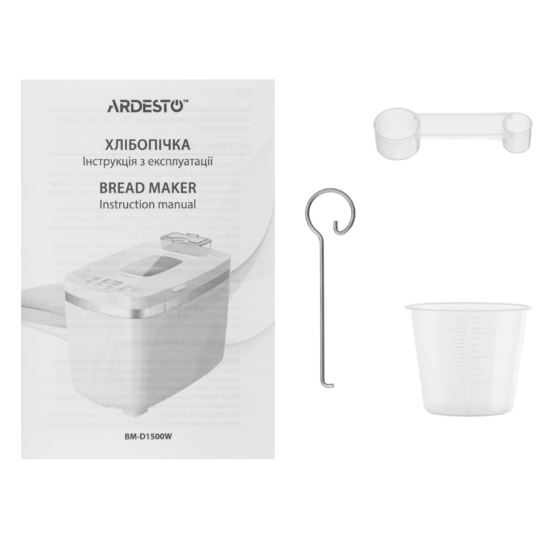 Хлебопечка ARDESTO 850Вт, программ-13, макс.вес -1.3кг, форма прямоугольник, пластик, белый