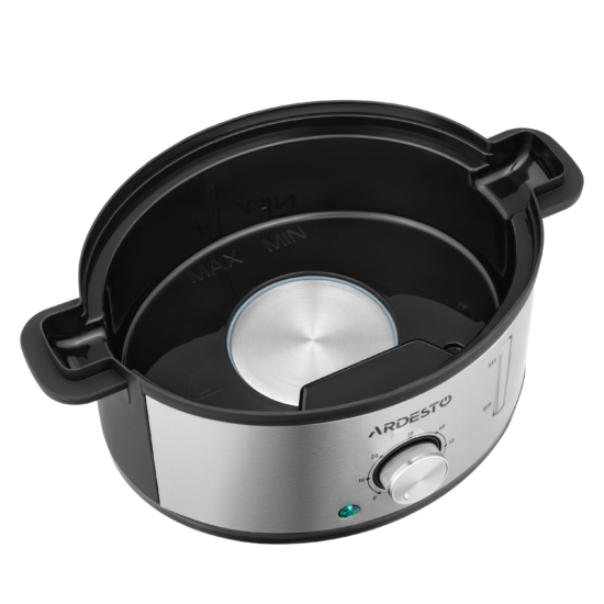 Пароварка ARDESTO 800Вт, чаша-3.4/3.4/3.4л, резервуар для воды -1л, механическое управл., 3 яруса, металл/пластик, черный