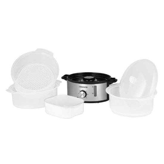 Пароварка ARDESTO 800Вт, чаша-3.4/3.4/3.4л, резервуар для воды -1л, механическое управл., 3 яруса, металл/пластик, черный