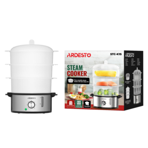 Пароварка ARDESTO 800Вт, чаша-3.4/3.4/3.4л, резервуар для воды -1л, механическое управл., 3 яруса, металл/пластик, черный