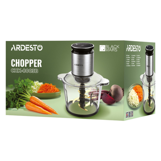 Shredder ARDESTO , 800W, bowl-3000ml, glass, stainless steel case, black