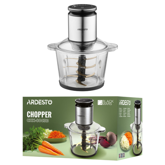 Shredder ARDESTO , 800W, bowl-3000ml, glass, stainless steel case, black