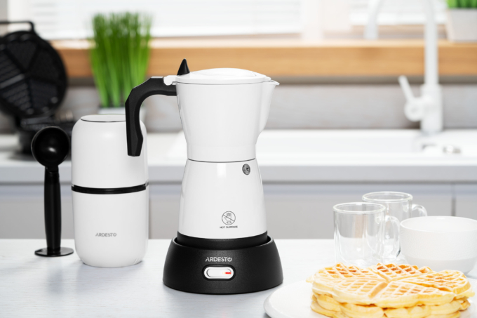 Coffee maker ARDESTO electric moka pot.  0.3l, ground, white