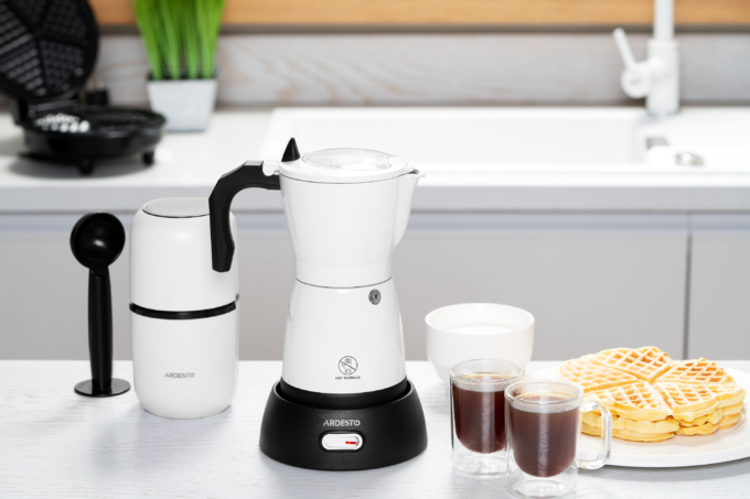 Coffee maker ARDESTO electric moka pot.  0.3l, ground, white