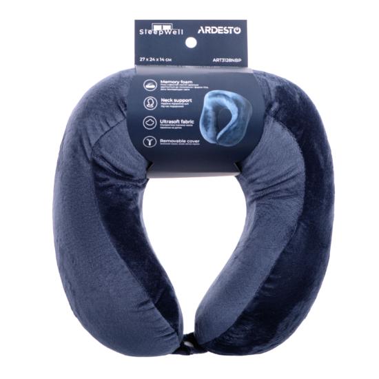Orthopedic pillow ARDESTO Sleepwell Travel 27х24х14cm, for neck, memory foam, blue
