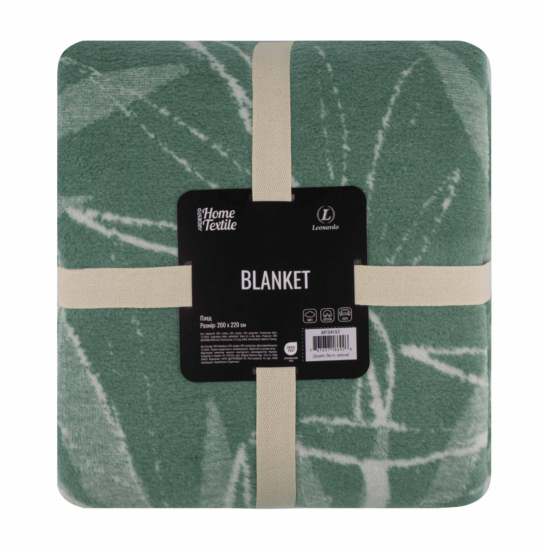 Blanket ARDESTO  Leonardo 200х220cm, 50% cotton, 30% polyester, 20% acrylic, leaves, green