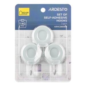 Set of self-adhesive hooks ARDESTO Circle 3pcs, plastic, grey