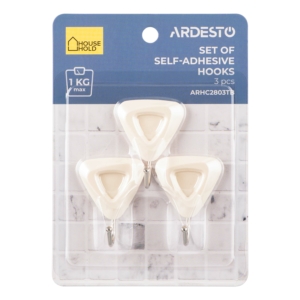 Set of self-adhesive hooks ARDESTO Triangle 3pcs, plastic, beige