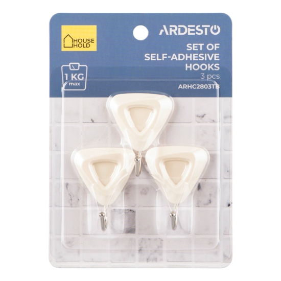 Set of self-adhesive hooks ARDESTO Triangle 3pcs, plastic, beige