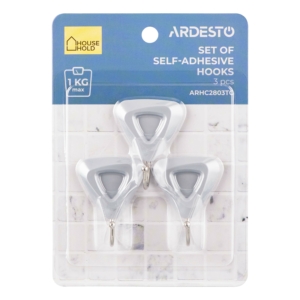 Set of self-adhesive hooks ARDESTO Triangle 3pcs, plastic, grey