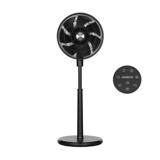 Floor fan ARDESTO FN-W1412EGR , 40 cm, 35 W, remote control, height 90-110 cm, 3D rotation, display, electric control, gray
