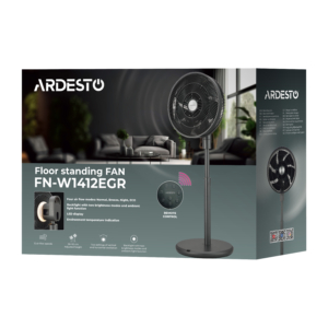 Floor fan ARDESTO FN-W1412EGR , 40 cm, 35 W, remote control, height 90-110 cm, 3D rotation, display, electric control, gray