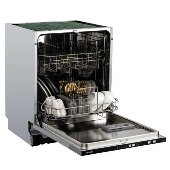 Dishwasher ARDESTO built-in, 12 place settings, A++, 60 cm, button control, LED display, floor beam indicator, 5 programs, grey