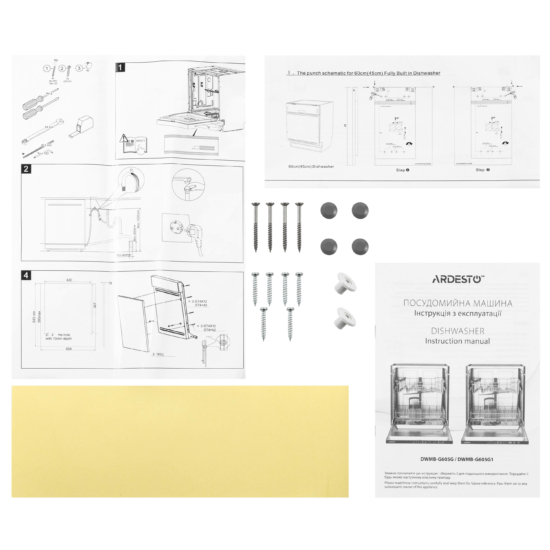 Dishwasher ARDESTO built-in, 12 place settings, A++, 60 cm, button control, LED display, floor beam indicator, 5 programs, grey