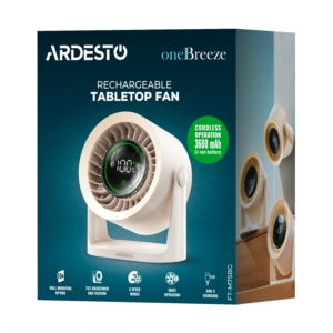 Вентилятор ARDESTO OneBreeze FT-M75BG настільний/настінний, 12см, ел. кер-ня, дисплей, акумулятор, USB-A Type-C, бежевий