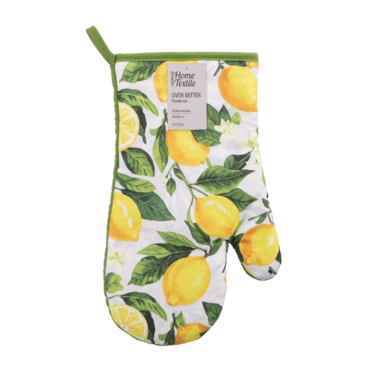 Oven mitten ARDESTO Sicilian lemons 18х30cm, 100% polyester (front), 100% cotton (back), green