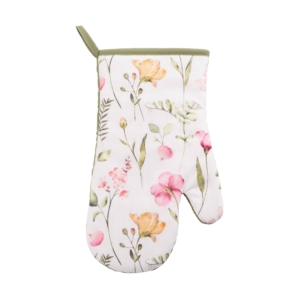 Oven mitten ARDESTO Spring flowers 18х30cm, 100% polyester (front), 100% cotton (back), white