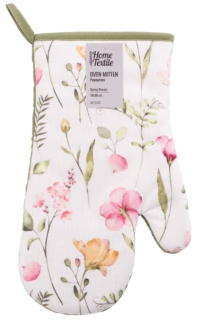 Oven mitten ARDESTO Spring flowers 18х30cm, 100% polyester (front), 100% cotton (back), white