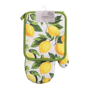 Potholder set for kitchen ARDESTO Sicilian lemons 18х20cm, 18х30cm, 100% polyester (front), 100% cotton (back), green