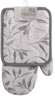 Potholder set for kitchen ARDESTO Grey leaves 18х20cm, 18х30cm, 100% polyester (front), 100% cotton (back), grey