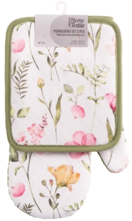 Potholder set for kitchen ARDESTO Spring flowers 18х20cm, 18х30cm, 100% polyester (front), 100% cotton (back), white