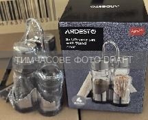Набір для солі та перцю на підставці Ardesto Gemini, 13см, 4 предмети, нержавіюча сталь, скло, прозорий