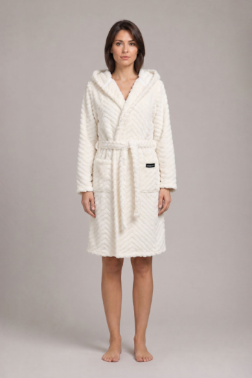Women’s bathrobe ARDESTO Zigzag, size XXL, 100% polyester, white