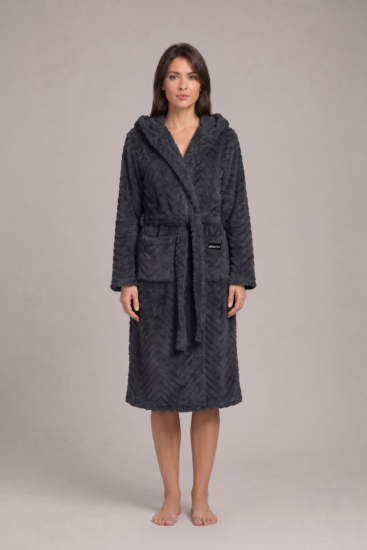 Women’s bathrobe ARDESTO Zigzag, size S/M, 100% polyester, grey