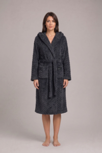 Women’s bathrobe ARDESTO Zigzag, size L/XL, 100% polyester, grey