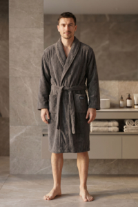 Men’s bathrobe ARDESTO Stripe, size XL/XXL, 100% polyester, grey