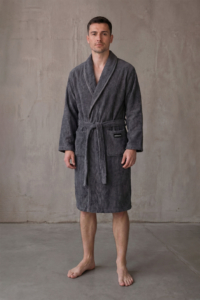 Men’s bathrobe ARDESTO Stripe, size XL/XXL, 100% polyester, grey