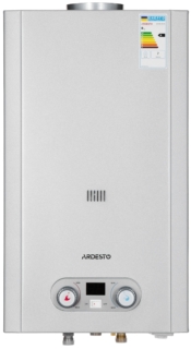 Газовая колонка ARDESTO HB03 10л/мин 20кВт Low NOx дисплей розжига от батарейки нерж. сталь