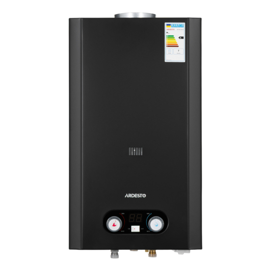 Gas heater ARDESTO HB03 10l/min 20kW Low NOx display battery ignition black