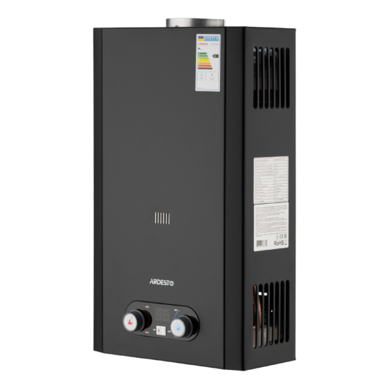 Gas heater ARDESTO HB03 10l/min 20kW Low NOx display battery ignition black