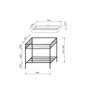 Bathroom set, metal cabinet ARDESTO, 495x370x760mm, black + Anna washbasin, 500x375x110mm, white