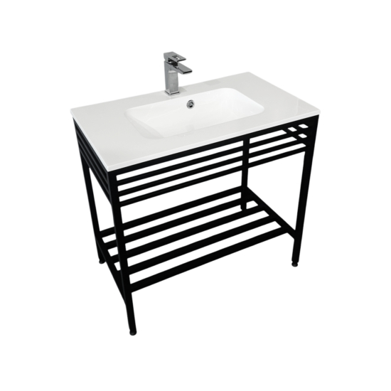 Bathroom set, metal cabinet ARDESTO, 795x470x830mm, black + ALBA washbasin, 795x470x125mm, white