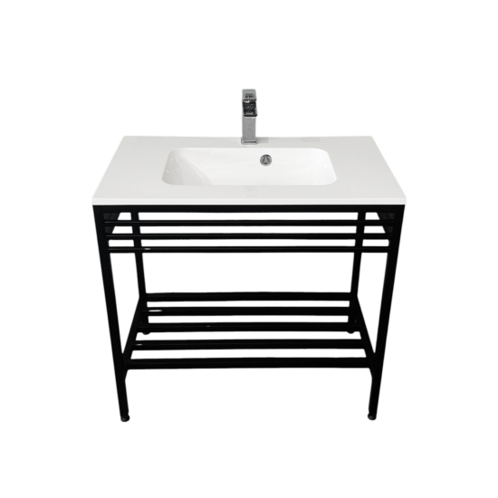 Bathroom set, metal cabinet ARDESTO, 795x470x830mm, black + ALBA washbasin, 795x470x125mm, white