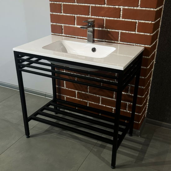 Bathroom set, metal cabinet ARDESTO, 795x470x830mm, black + ALBA washbasin, 795x470x125mm, white