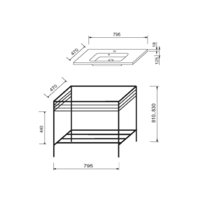 Bathroom set, metal cabinet ARDESTO, 795x470x830mm, black + ALBA washbasin, 795x470x125mm, white