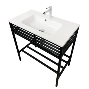 Bathroom set, metal cabinet ARDESTO, 990x470x830mm, black + ALBA washbasin, 995x470x125mm, white
