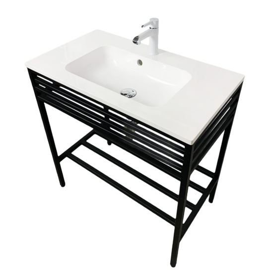 Bathroom set, metal cabinet ARDESTO, 990x470x830mm, black + ALBA washbasin, 995x470x125mm, white