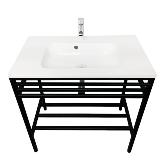 Bathroom set, metal cabinet ARDESTO, 990x470x830mm, black + ALBA washbasin, 995x470x125mm, white