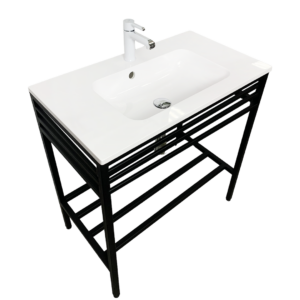 Bathroom set, metal cabinet ARDESTO, 990x470x830mm, black + ALBA washbasin, 995x470x125mm, white