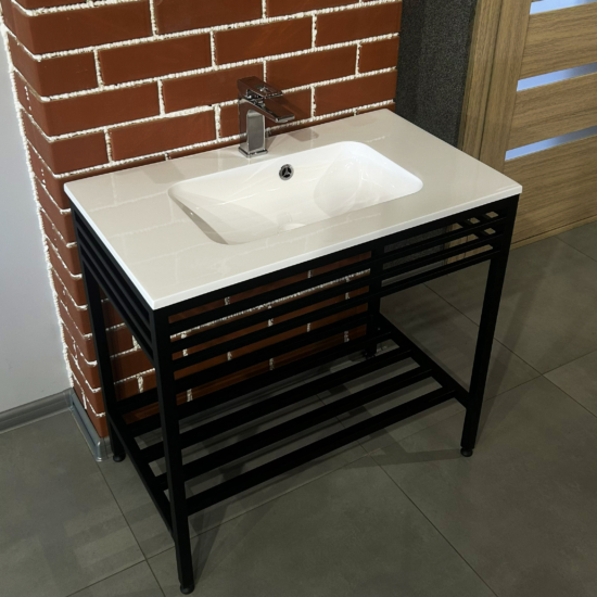 Bathroom set, metal cabinet ARDESTO, 990x470x830mm, black + ALBA washbasin, 995x470x125mm, white